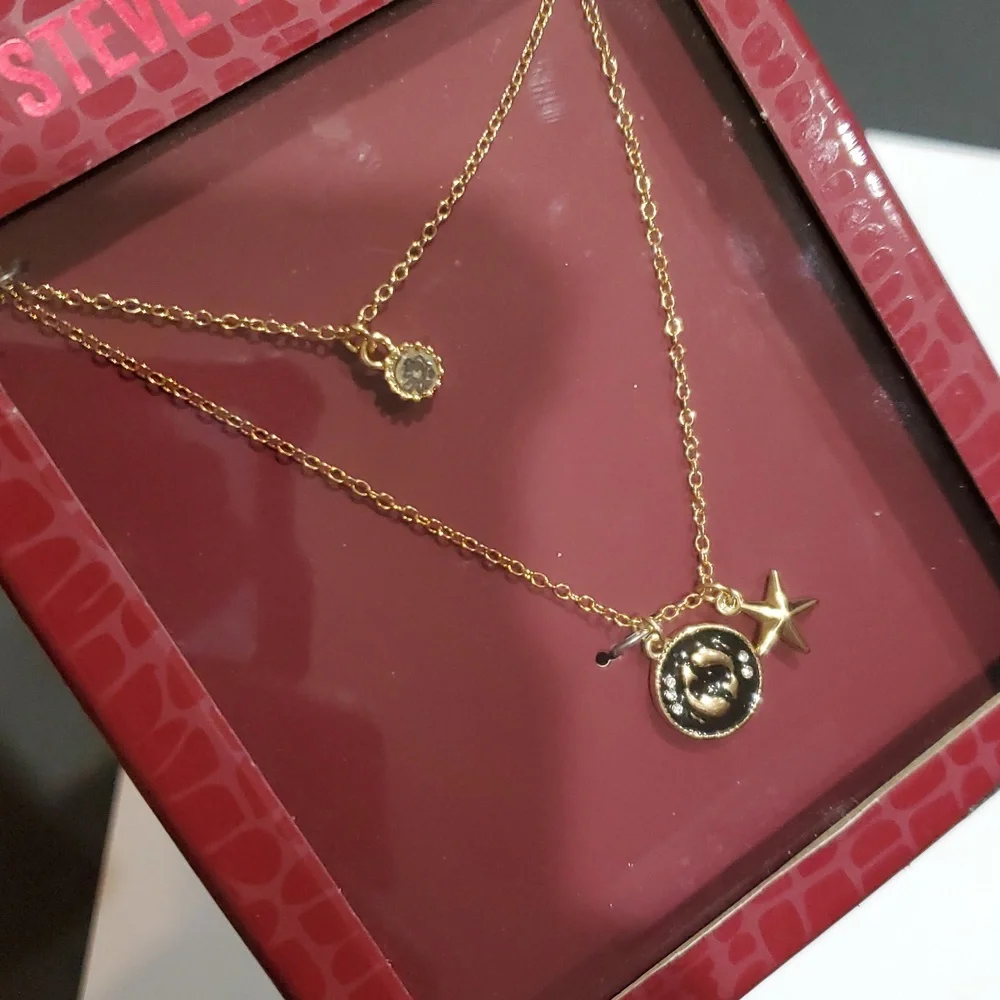 Steve Madden layered cz solitaire and Pisces and star charm pendant necklace new